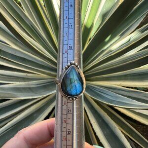 Women's Labradorite Teardrop Sterling Silver Ring size 10